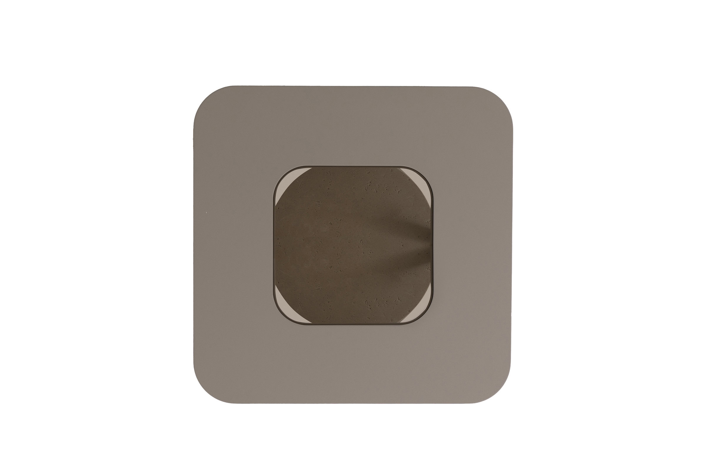 Sleek modern beige side table with a unique square-shaped storage compartment, perfect for contemporary living spaces and bedroom decor.