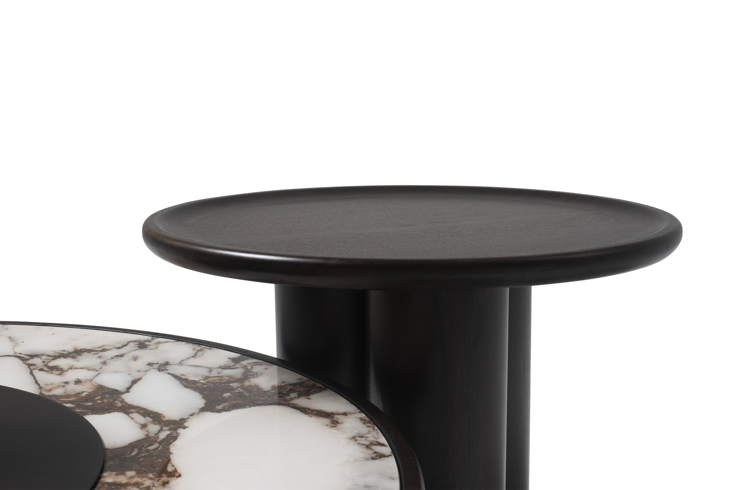 Sleek black wooden side table with a round top, modern design, perfect for contemporary living spaces, elegant furniture for home decor.