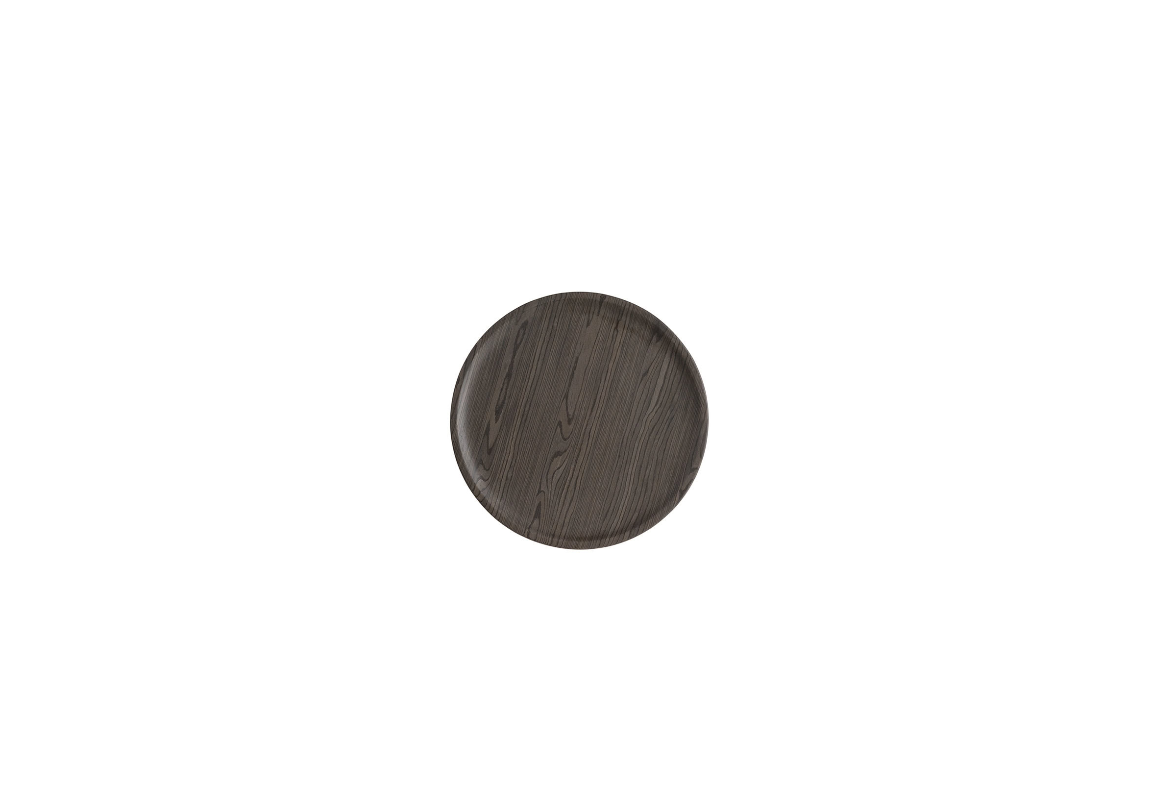 Dark wood round coffee table with sleek finish, modern design for living room decor.