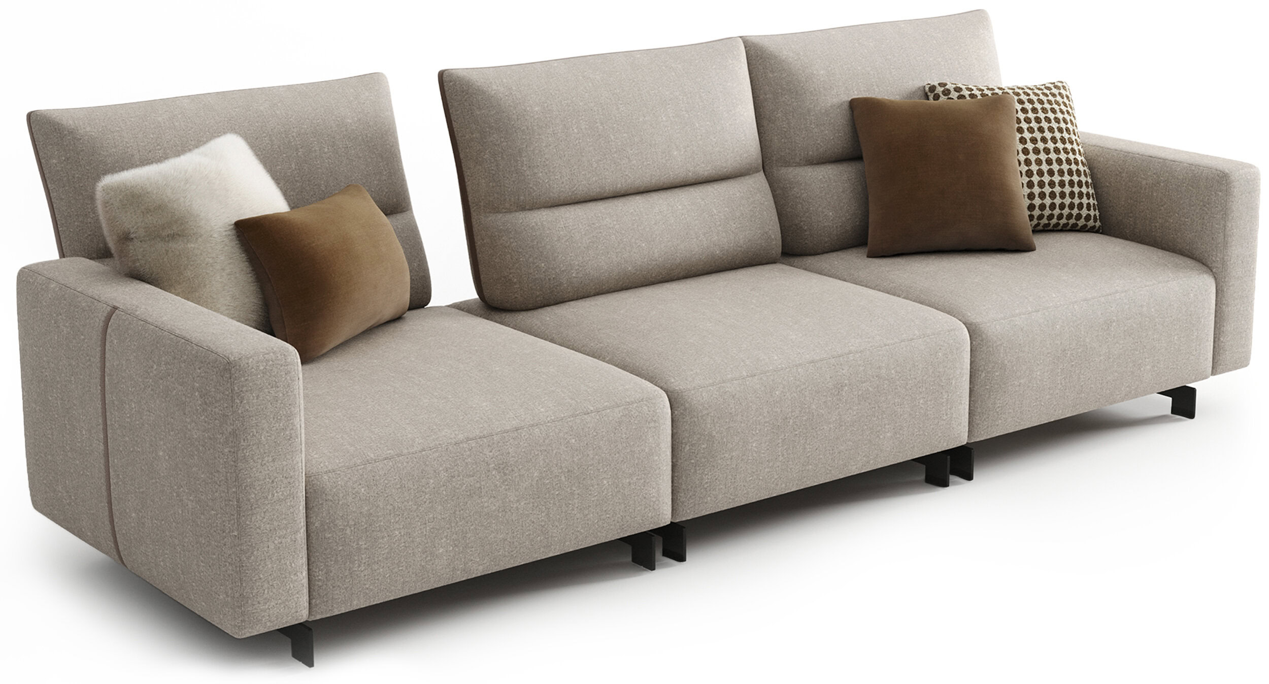 Comfortable beige fabric sofa with cushions, ideal for living rooms and modern interiors, showcasing stylish and durable furniture from Saloni Furniture.