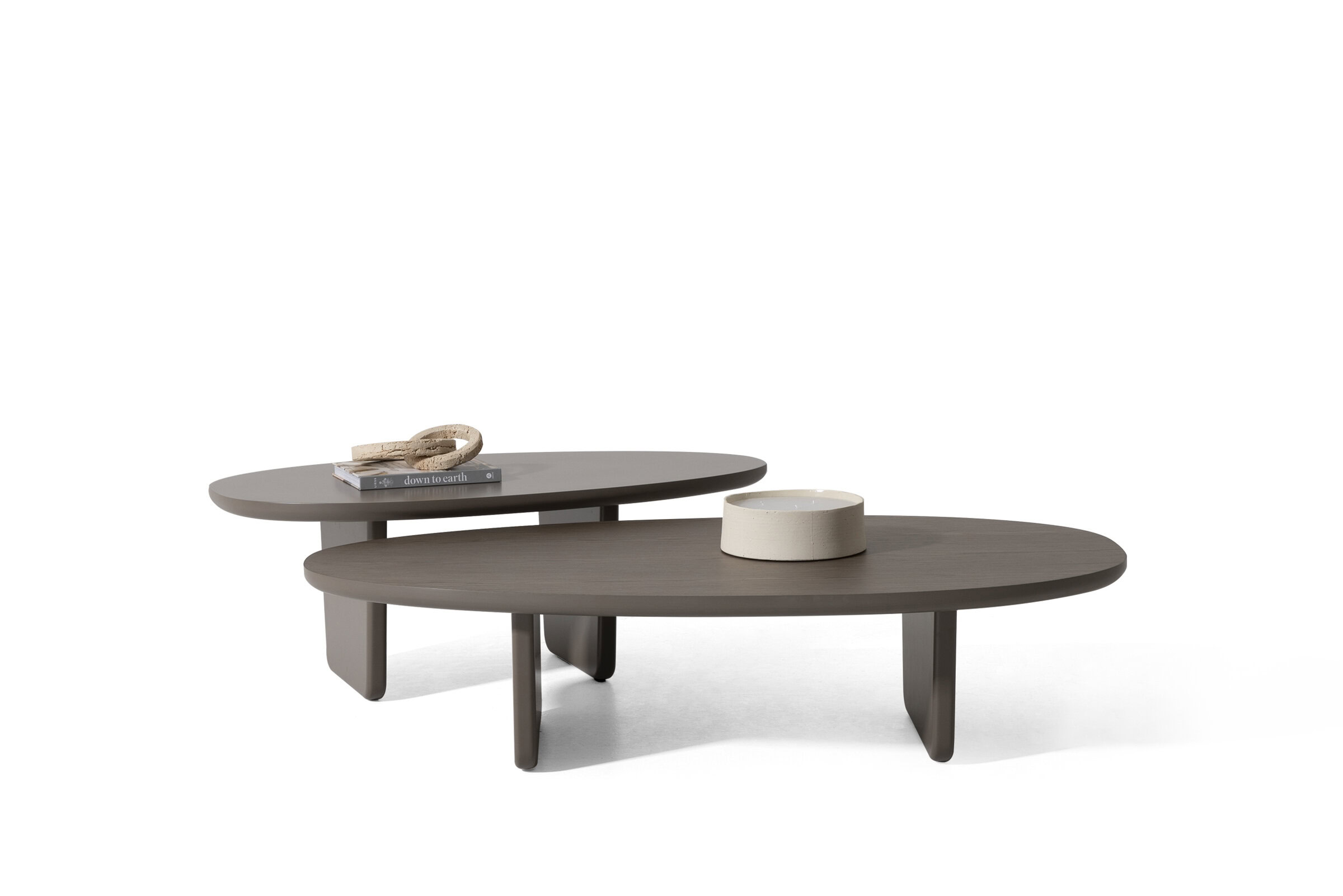 Smooth modern wooden coffee tables set with minimalist design, perfect for contemporary living room decor.