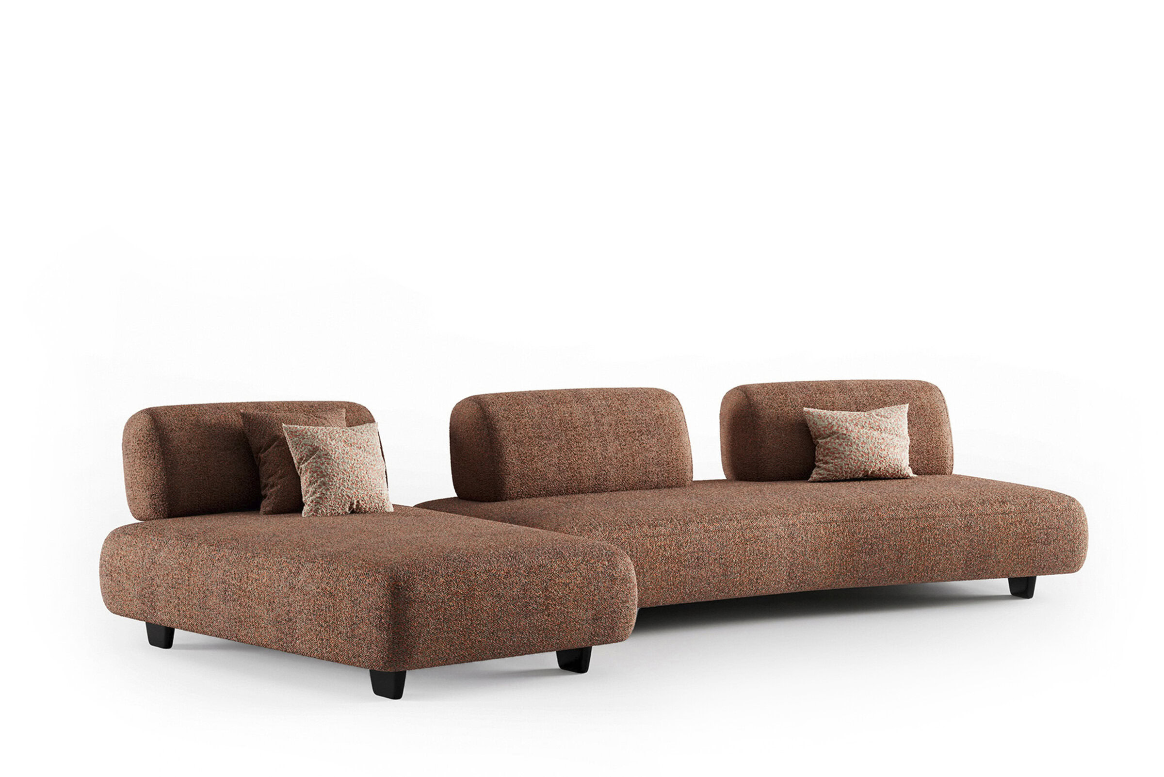 Stylish brown fabric sectional sofa with matching cushions, perfect for contemporary living rooms. Durable upholstery and comfortable design enhance your home decor.