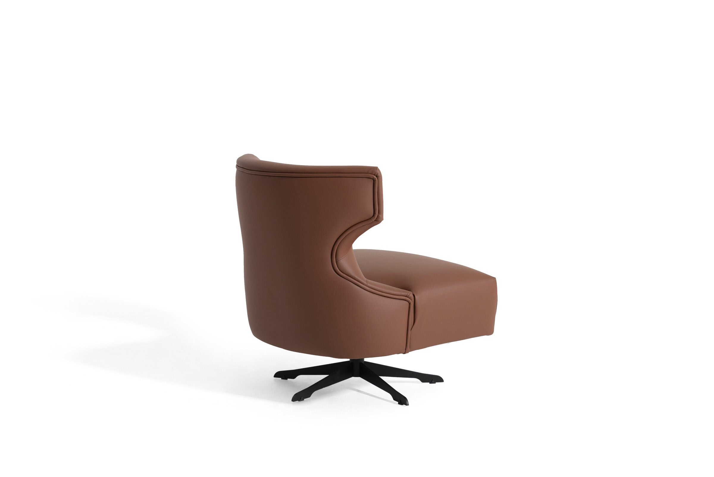 Luxurious brown leather swivel armchair with ergonomic design and modern aesthetic, ideal for stylish home or office interiors.