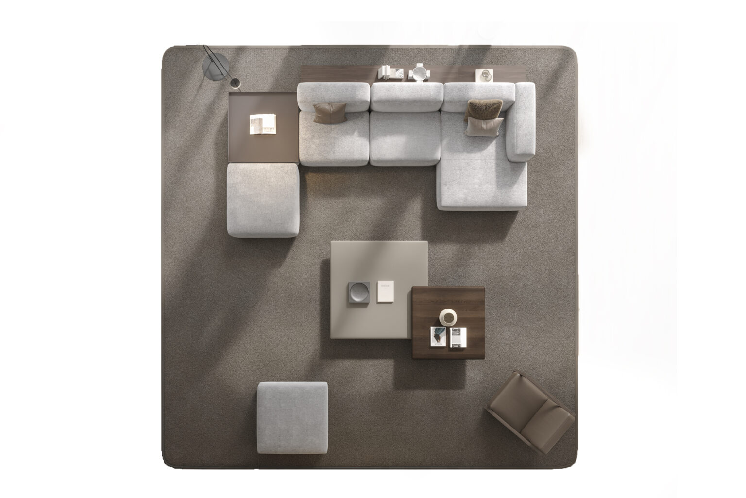 Elegant L-shaped sofa set with matching coffee table and cozy armchair, perfect for contemporary living room decor and comfortable seating arrangements.