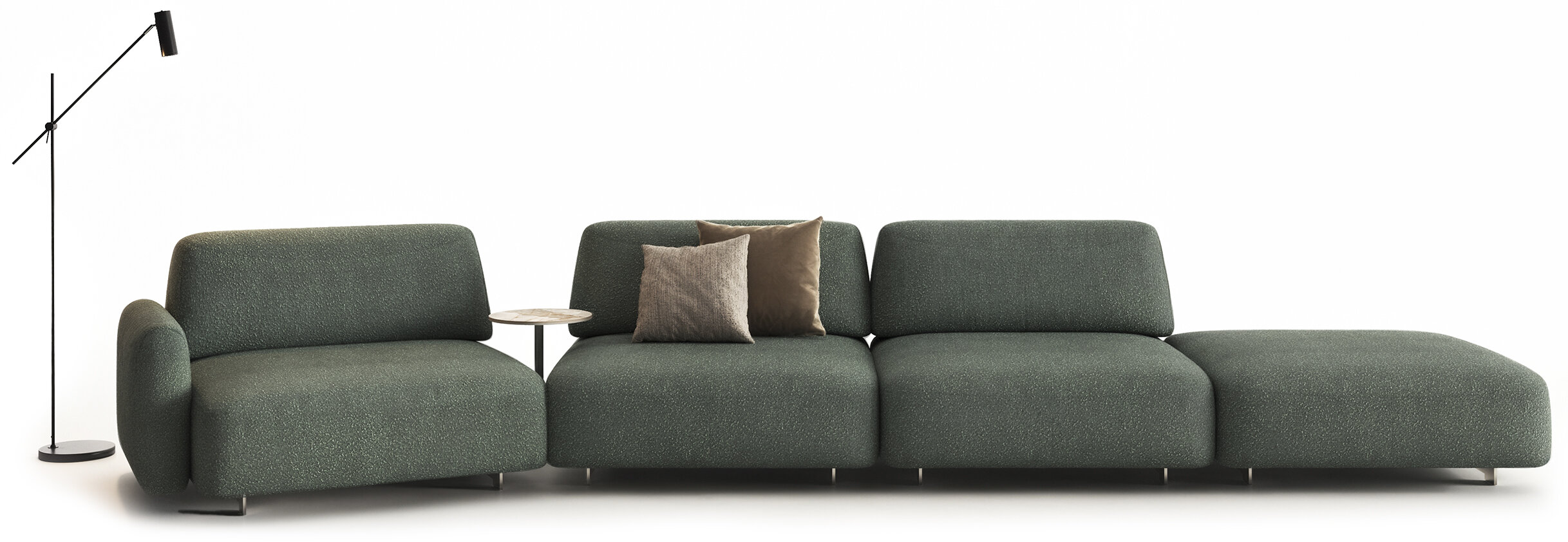Stylish green sectional sofa with plush cushions, perfect for contemporary living rooms and lounge areas, offering comfort and modern design.