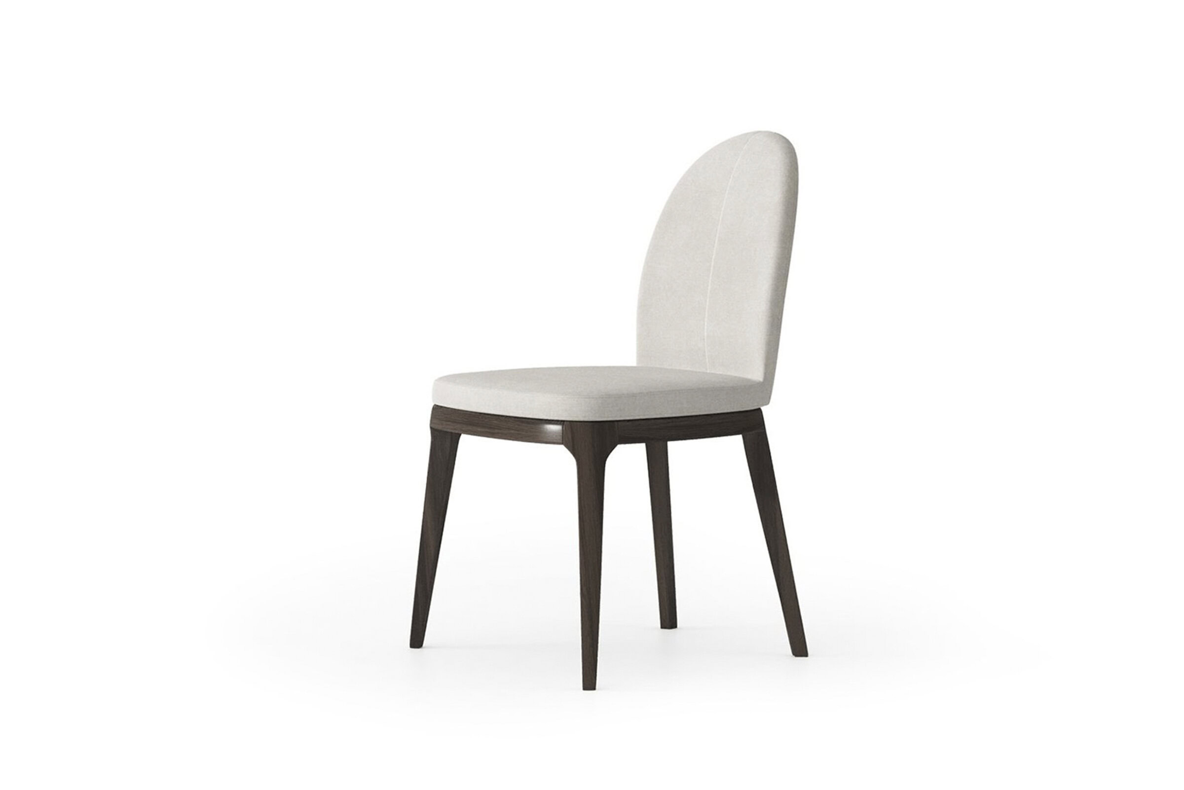 Elegant dining chair with beige upholstered seat and backrest, dark wooden legs, perfect for modern and contemporary home décor. Ideal for dining rooms, kitchens, or as accent seating.