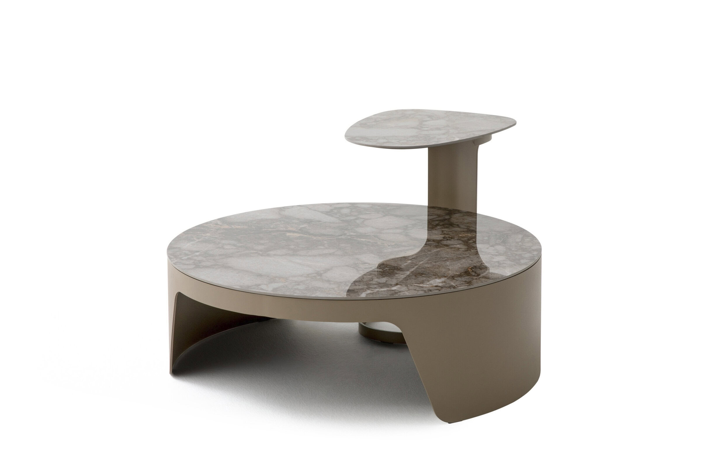 Luxurious marble coffee table with modern design, featuring a two-tone finish and unique layered structure, perfect for contemporary living spaces.