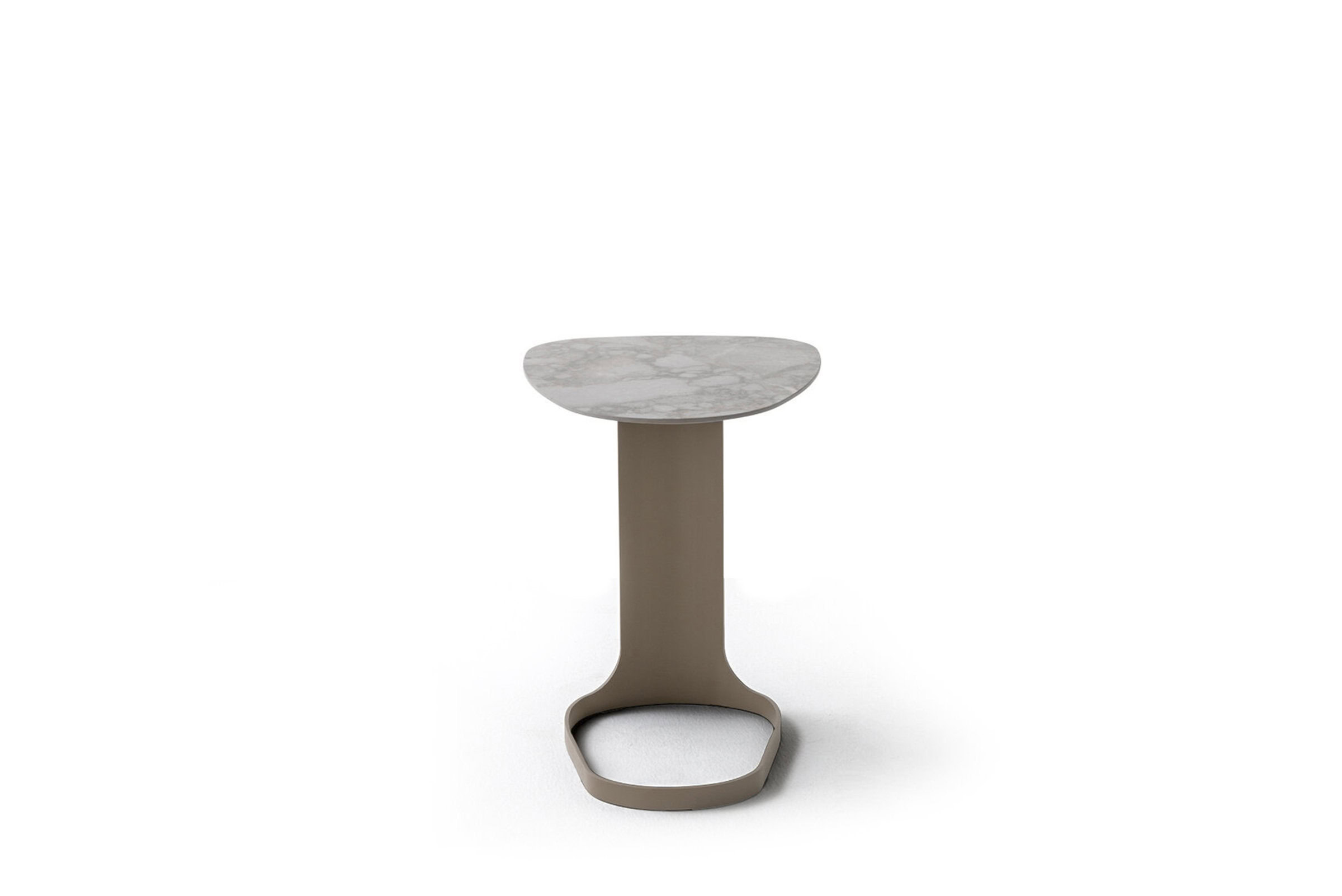 Sleek modern side table with a marble top and beige base, perfect for contemporary living spaces and adding elegant storage or display surface.