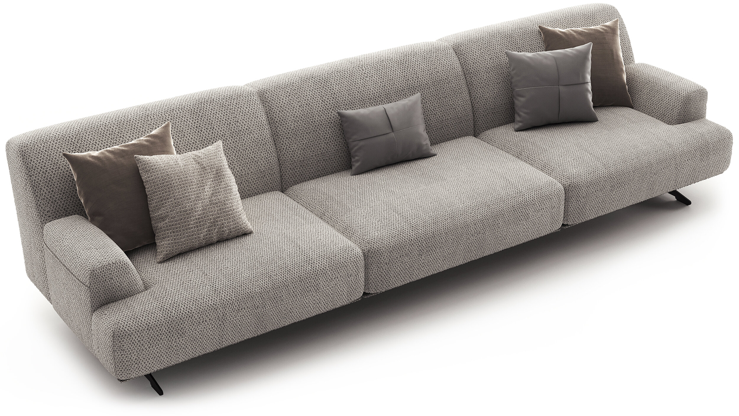 Elegant grey fabric sofa with multiple cushions, perfect for contemporary living rooms, offering comfort and style.