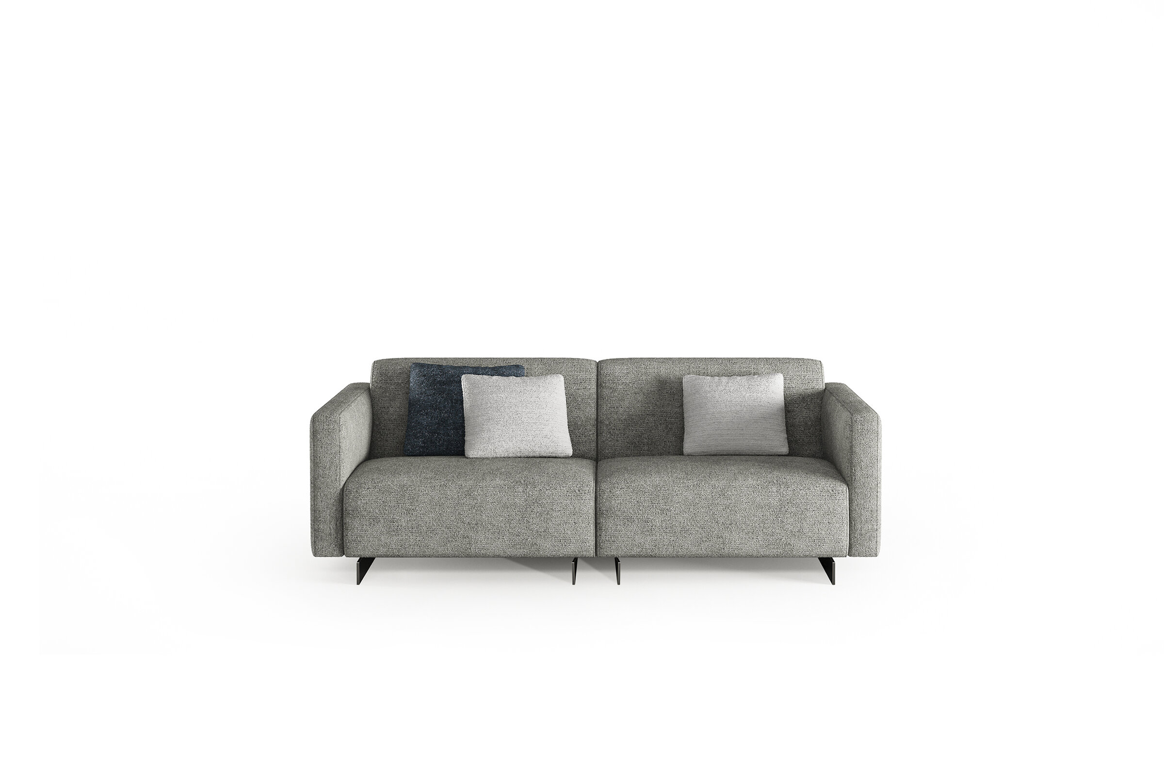 Stylish grey fabric sofa with modern design, comfy cushions, perfect for contemporary living rooms, featuring a sleek look for elegant home decor.