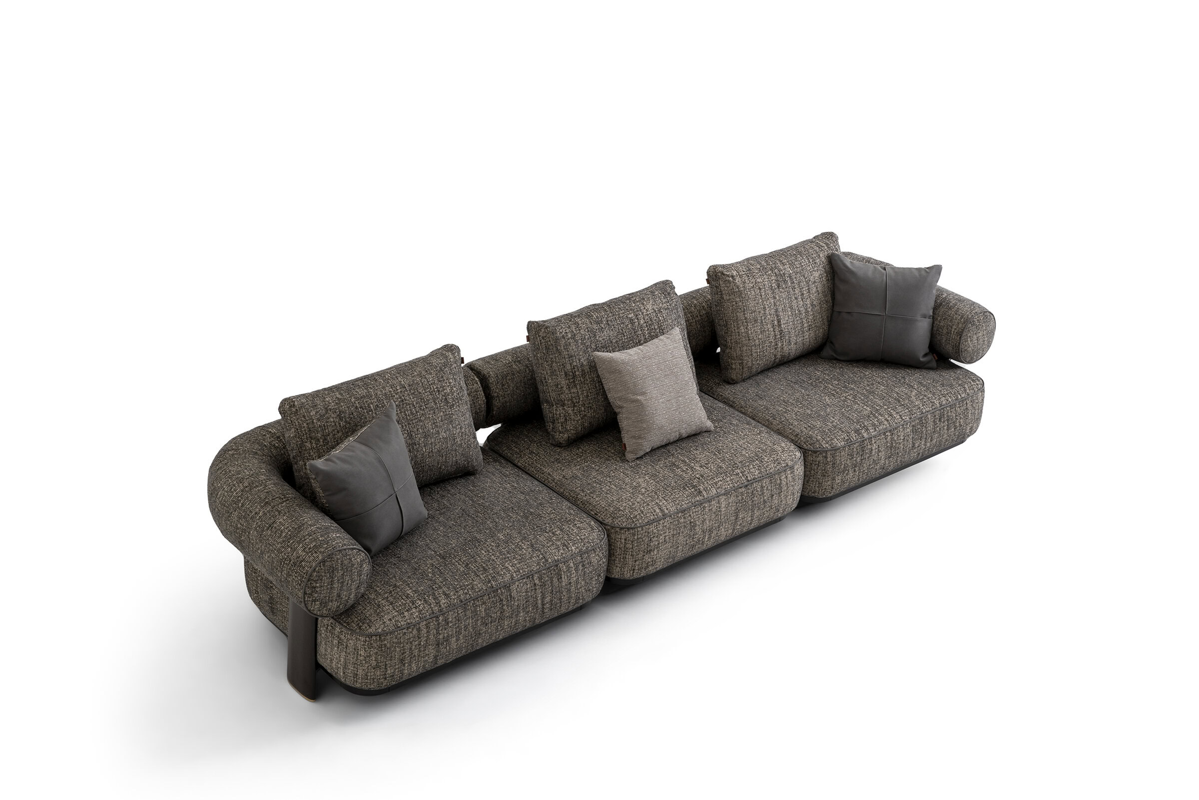 Comfortable modern fabric sofa with stylish cushions, perfect for living rooms, featuring durable upholstery and elegant design.