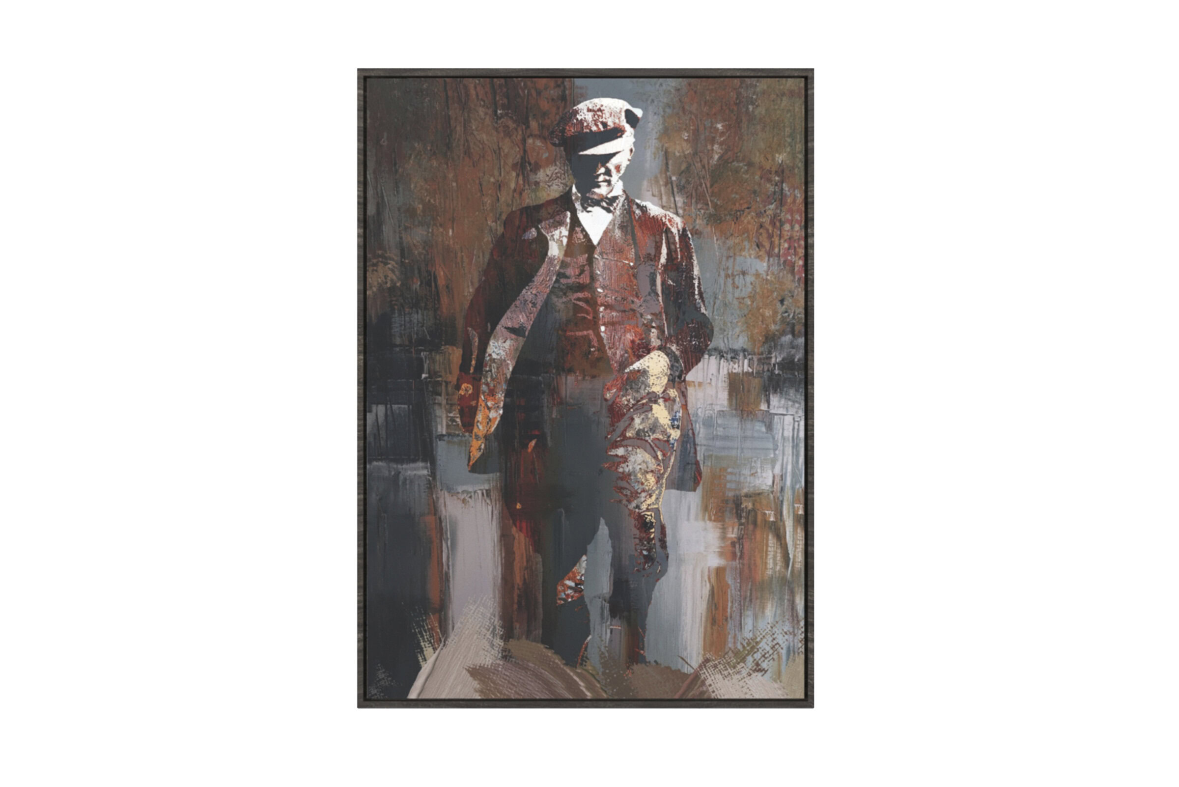Artistic painting of a man in vintage attire, showcasing modern art style and textured brushstrokes. Perfect for contemporary home decor and art enthusiasts.