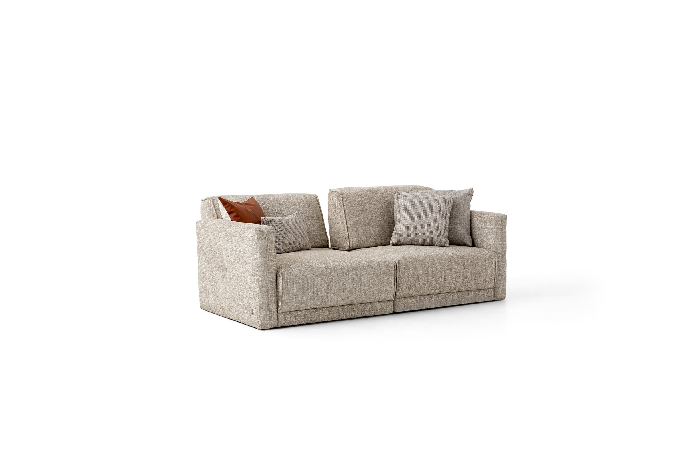 Luxury beige fabric sofa with comfortable cushions and modern design, perfect for stylish living room furniture and home decor.