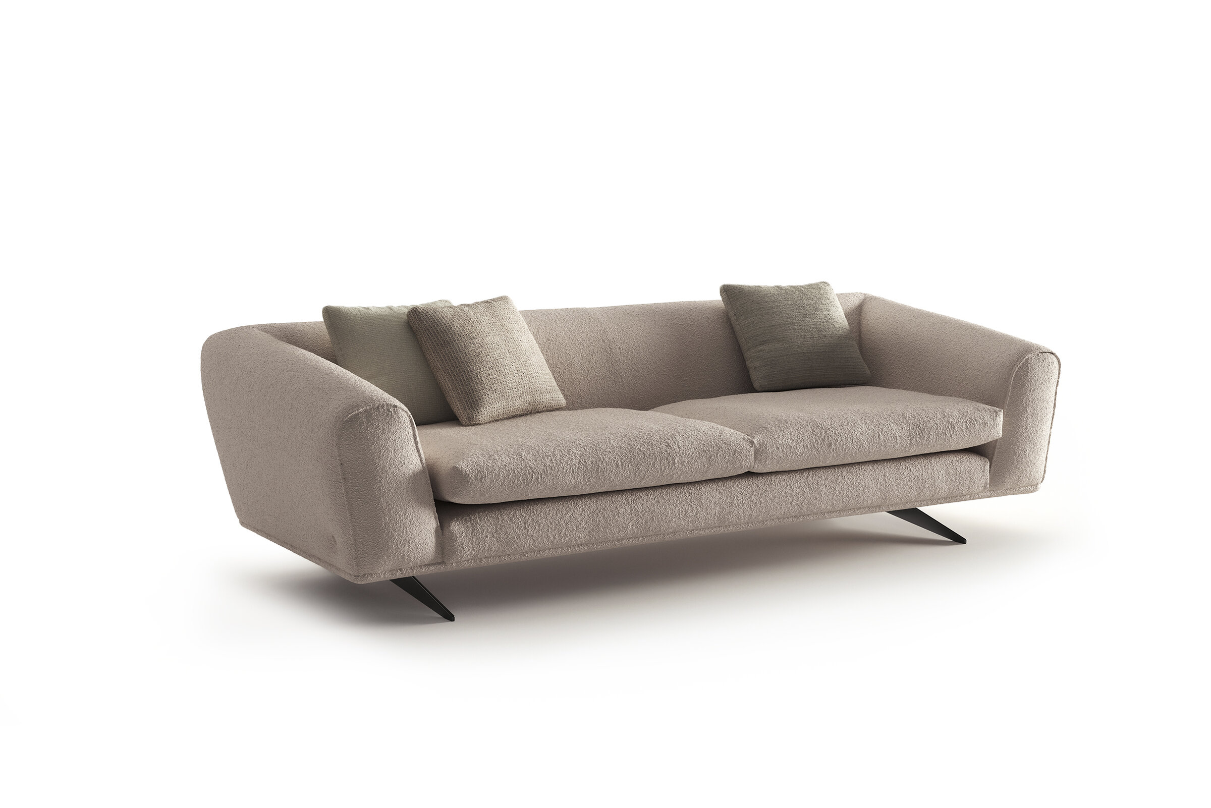Elegant beige fabric sofa with plush cushions, perfect for contemporary living rooms, offering comfort and style.