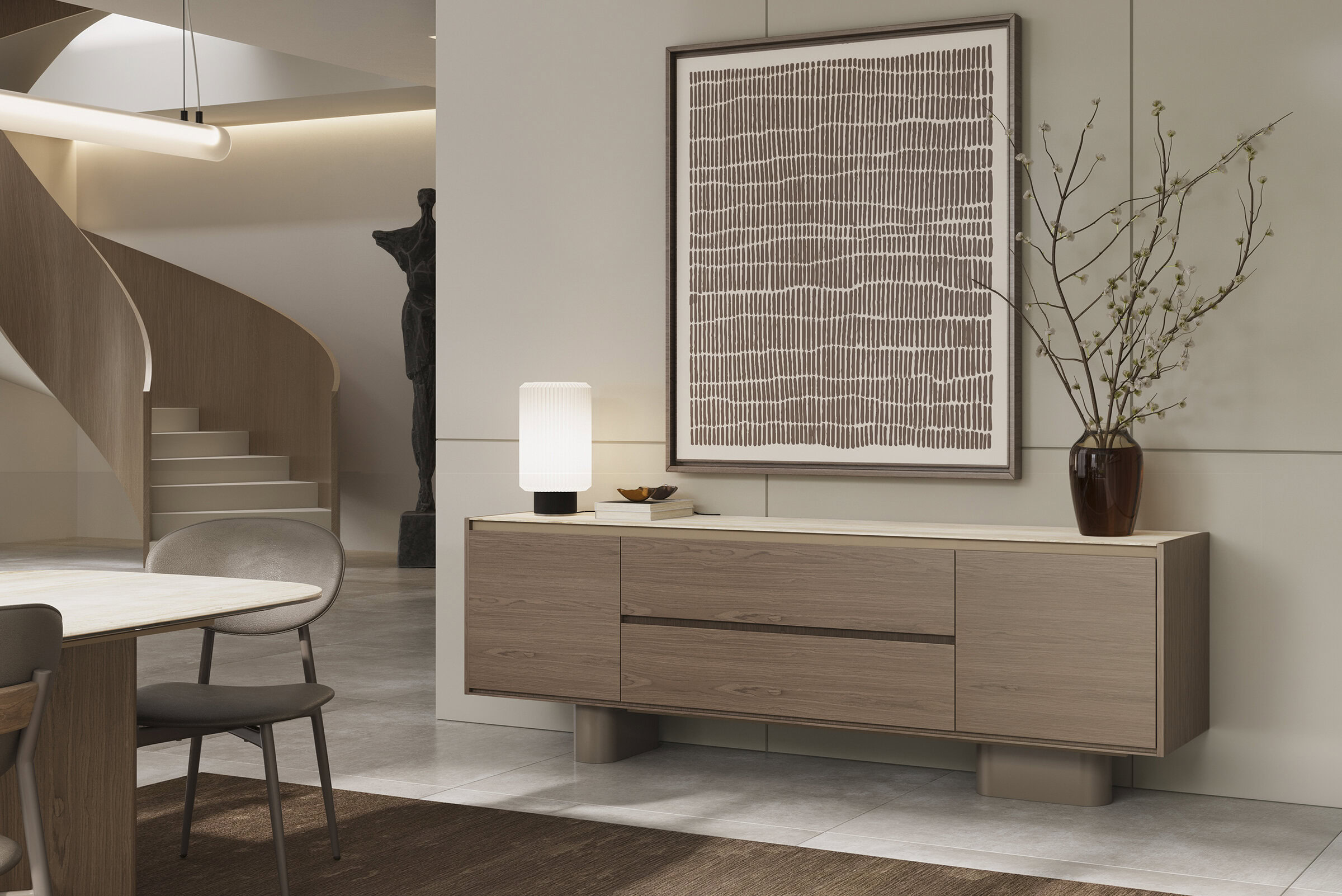Elegant wooden sideboard with clean lines, perfect for contemporary living room decor and storage solutions. Crafted from high-quality wood, it combines style and functionality seamlessly.