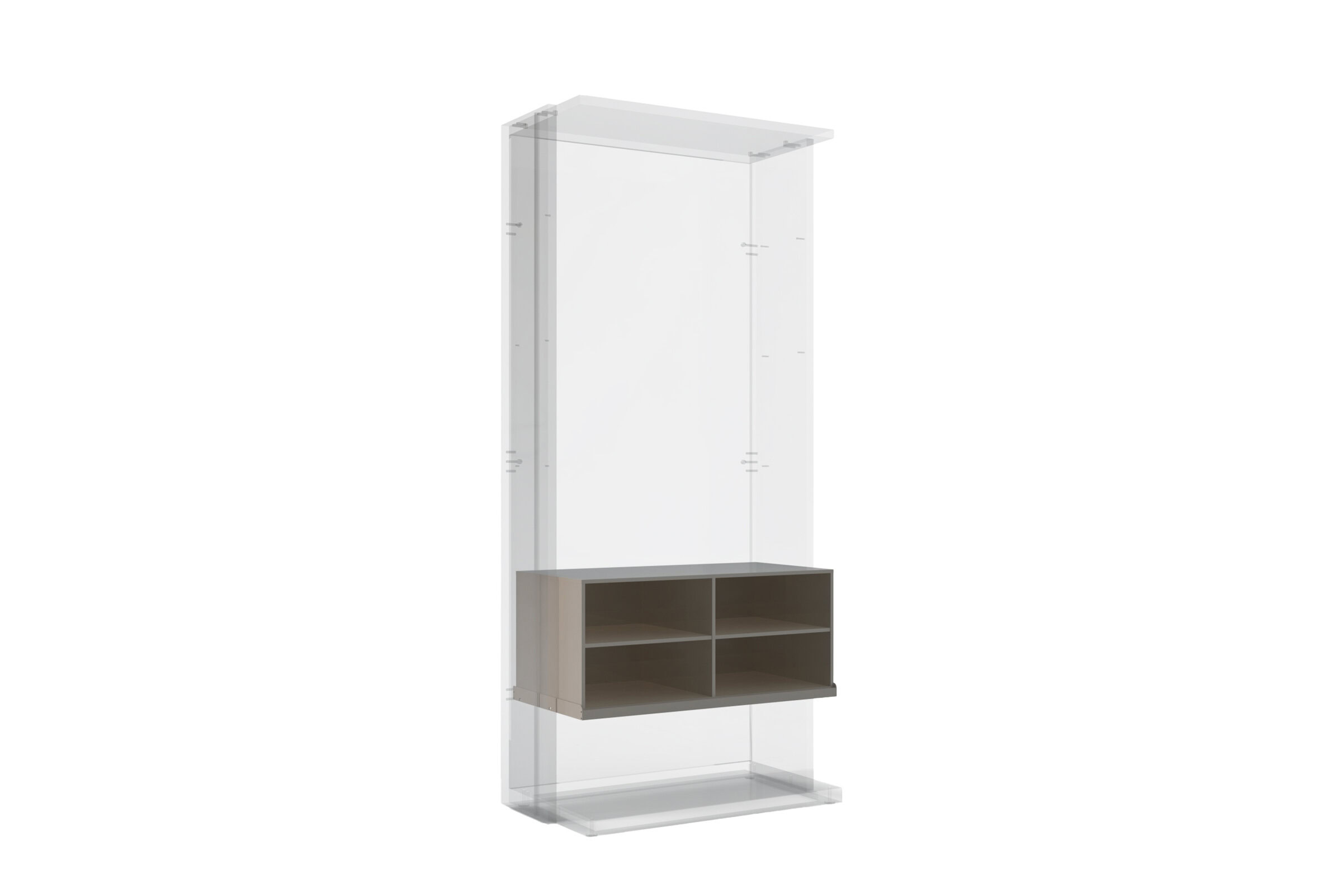 Modern acrylic display cabinet with wooden storage shelves for stylish home or office organization.