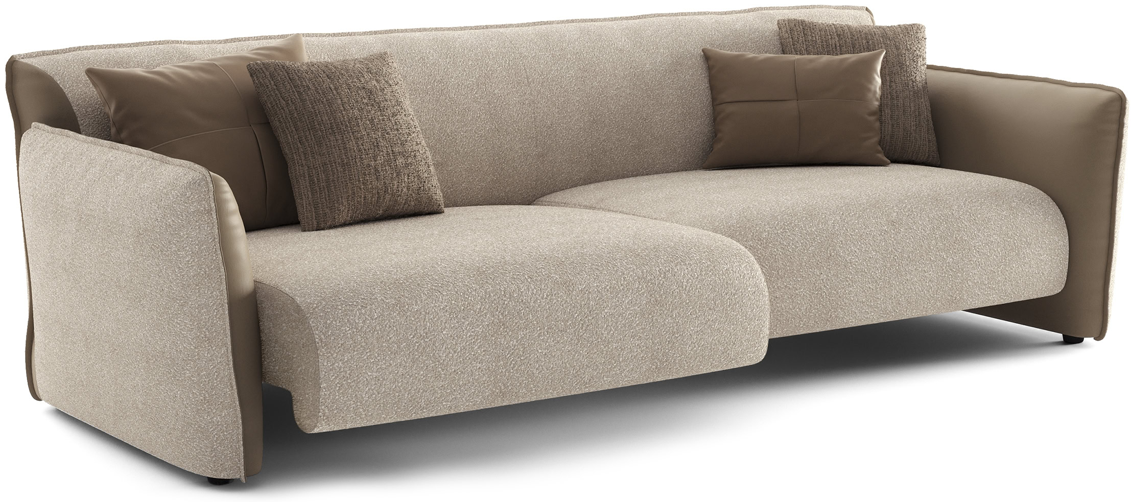 Comfortable beige fabric sofa with plush cushions, ideal for living rooms and lounge areas, showcasing stylish and durable furniture from Saloni Furniture.