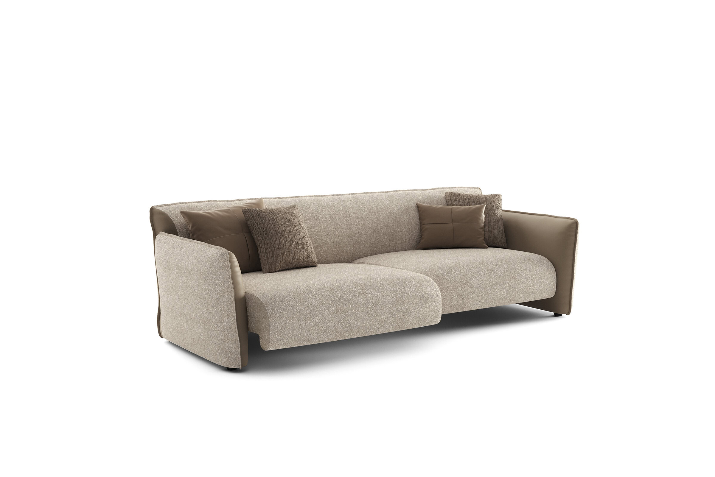 Elegant beige sofa with plush cushions, perfect for contemporary living rooms, offering comfort and stylish design from Saloni Furniture.